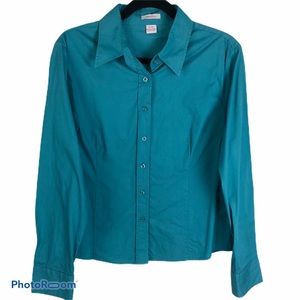 Isaac Mizrahi Teal Button Down Fitted Shirt Sz XL